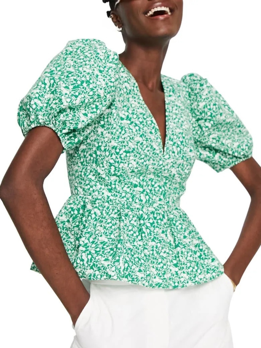 Topshop 100% Cotton Ditsy Floral Peplum Blouse Size 4